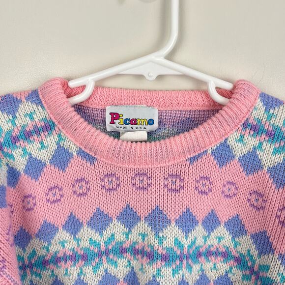 Vintage Picame Pink Fair Isle Sweater 10/12 USA - Picture 3 of 7